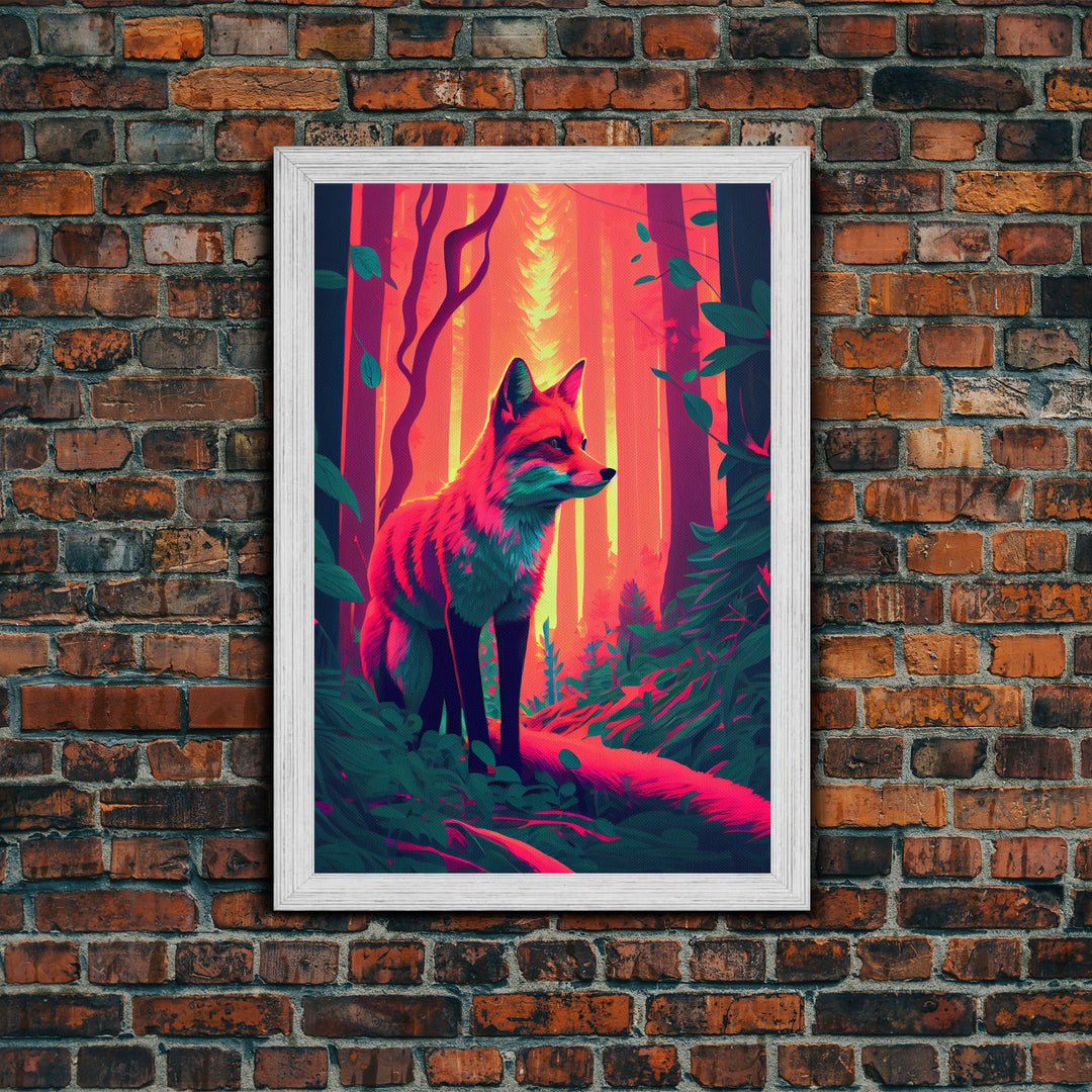 Fuchsia Fox In Woods Forest Twilight Sunset Fine Art Print, Wall Decor, Wall Poster, Wall Art Print