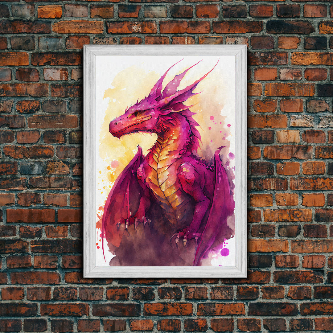 Watercolor painting of a dragon, framed canvas print