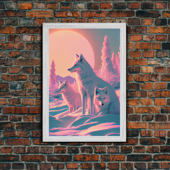 Cute Arctic Fox Art, animal prints, framed canvas print wall art, vaporwave aesthetic soothing art