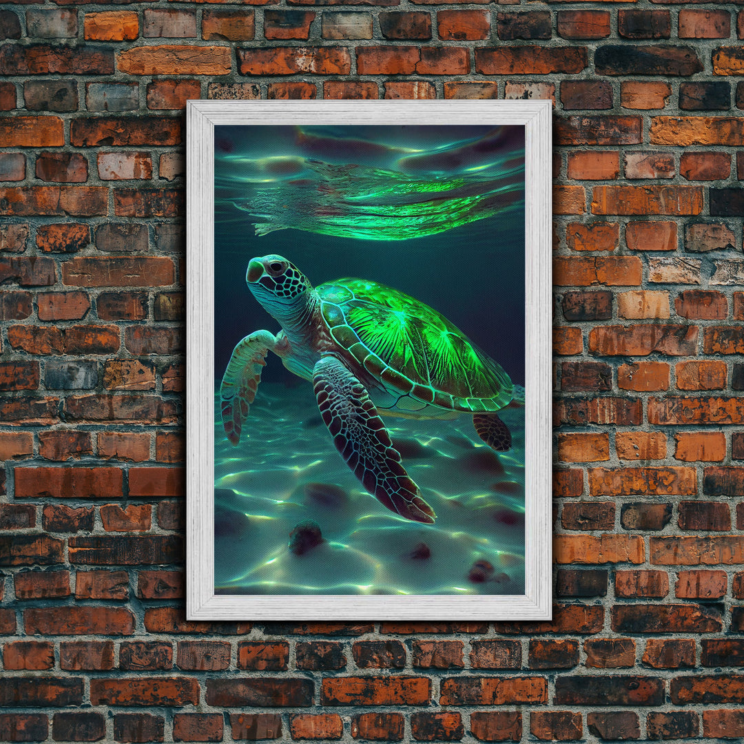 Cute Sea Turtles swimming in the ocean, sea turtle wall decor, framed canvas print