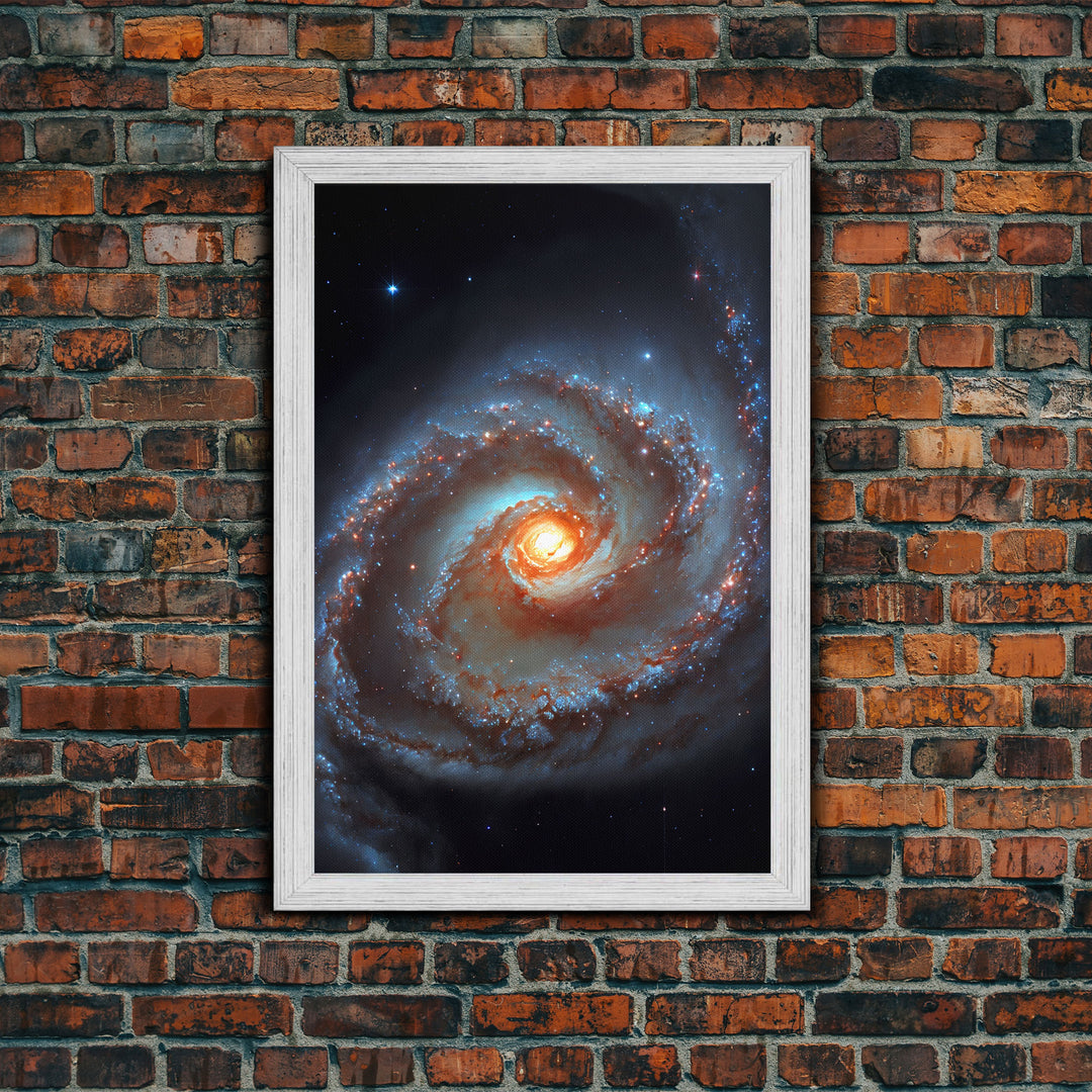 Close up view of a spiral galaxy, space art, framed canvas print, astronomy art