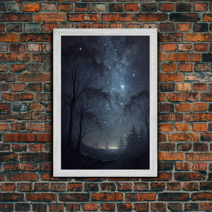 Starry niight sky oil painting print, framed canvas print, unique subdued wall art