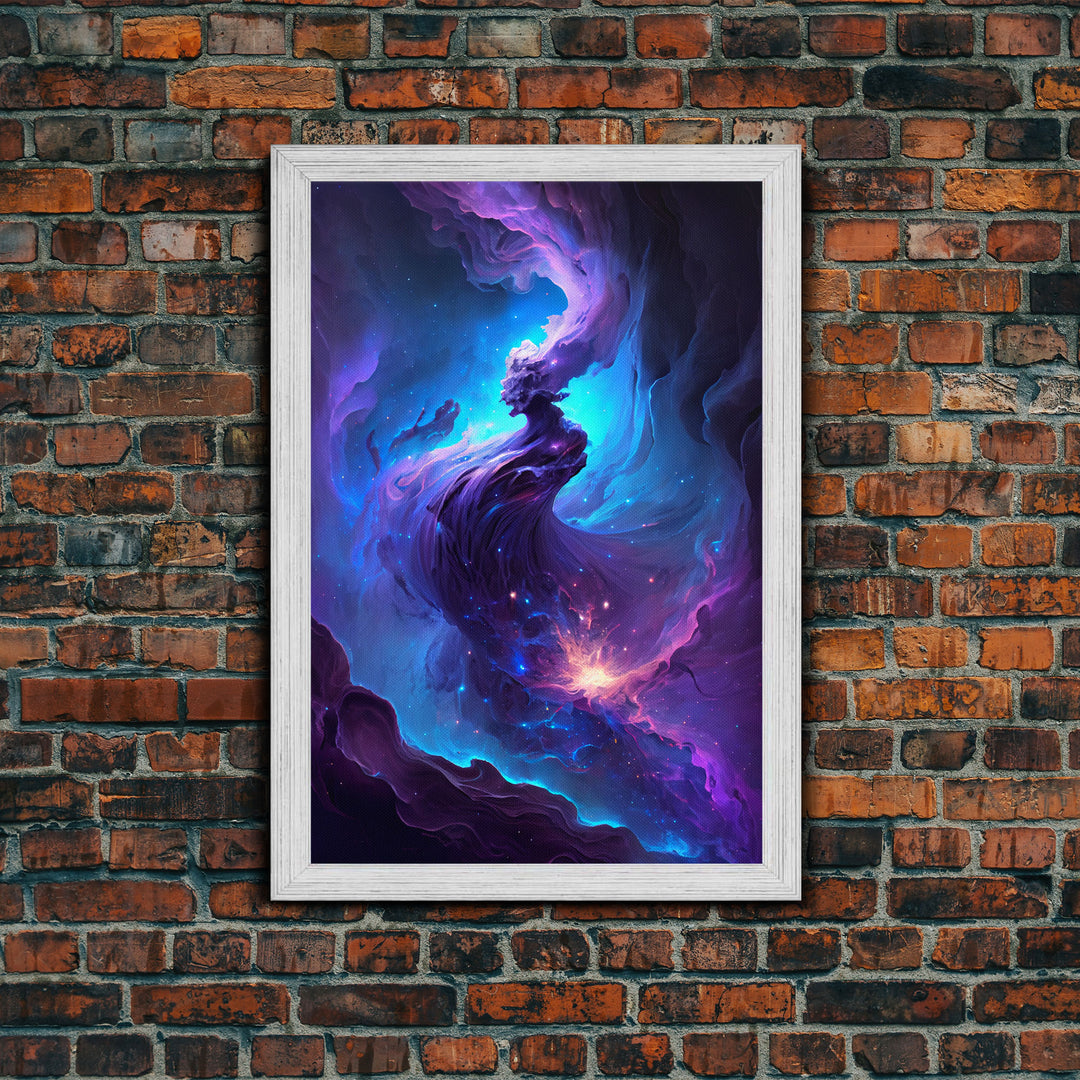 Oil paint print of outer space, framed canvas print, pastel space art