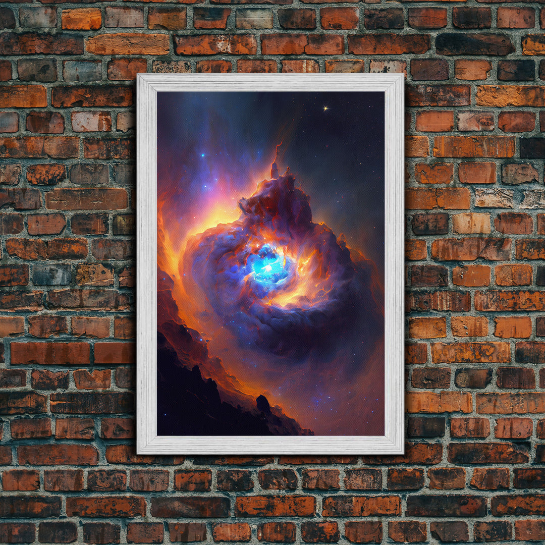 Colorful Nebula in Deep Space, Framed canvas print, retrowave watercolor space art