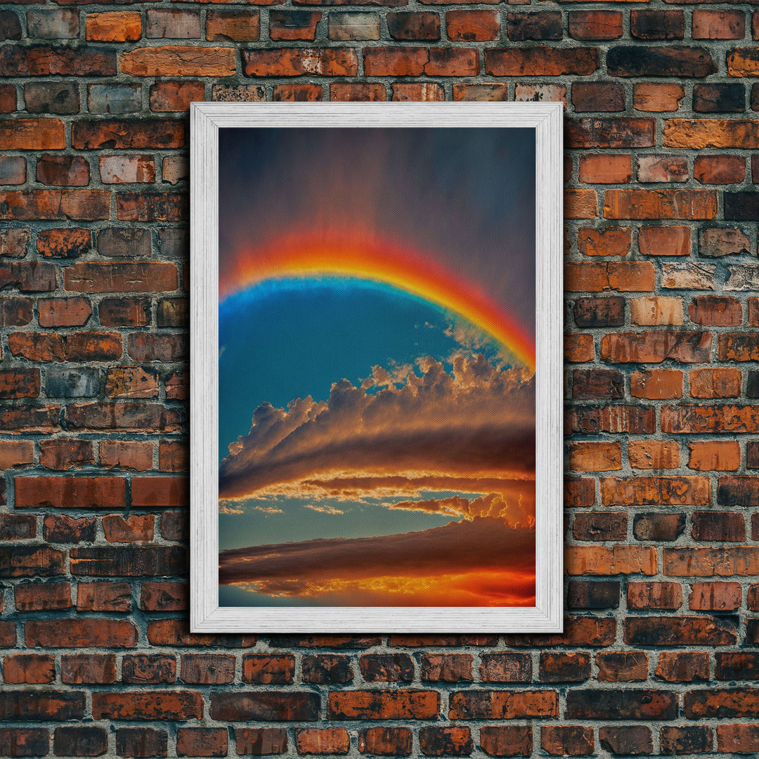 Rainbow Art, Framed Canvas Print, Rainbow Painting, Colorful Cloudy Sky wall decor