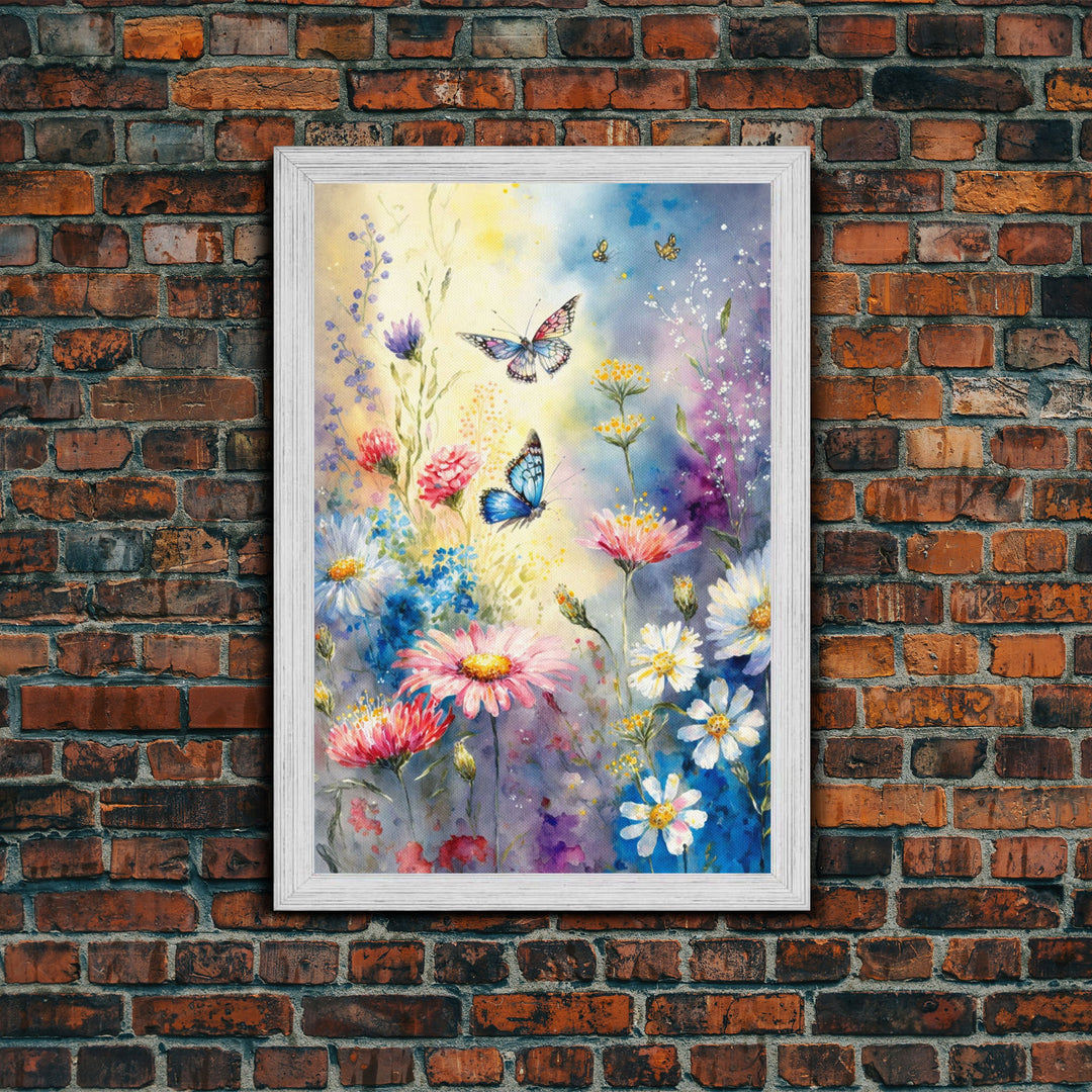 Butterfly Watercolor Painting Print, Framed Canvas Art, Large Wall Art, Butterfly wall art, Modern Wall Art, Retro Wall Art, floral Decor