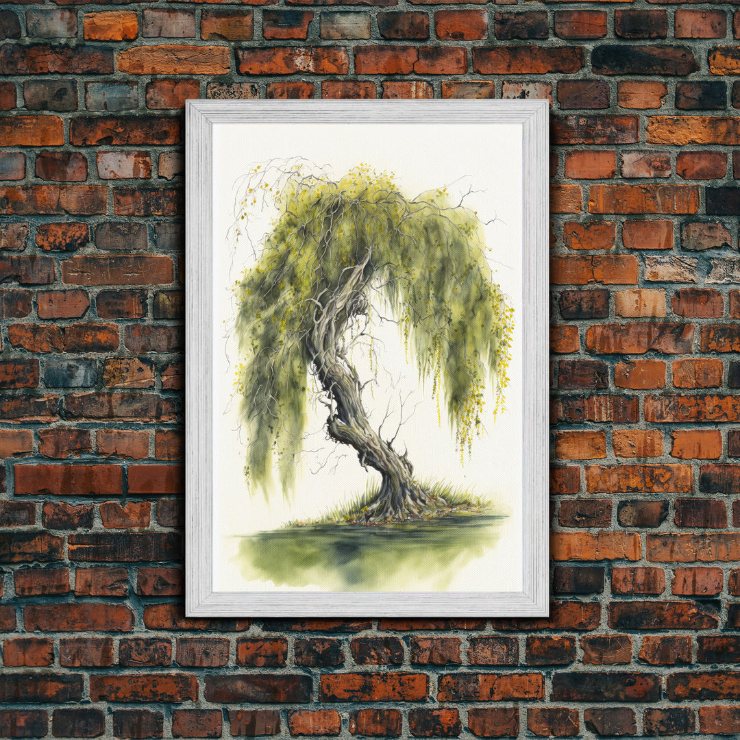 Weeping Willow Tree Art, Framed Canvas Print, Framed Canvas Art, Watercolor Painting