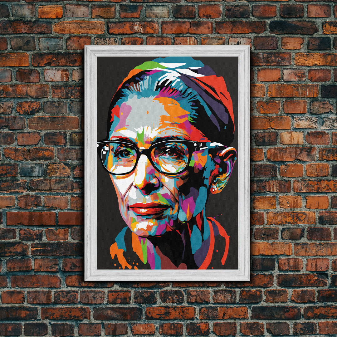 Notorious RBG, Ruth Bader Ginsburg Pop Art Portrait, Framed Canvas Print, Colorful Historic Figure Art