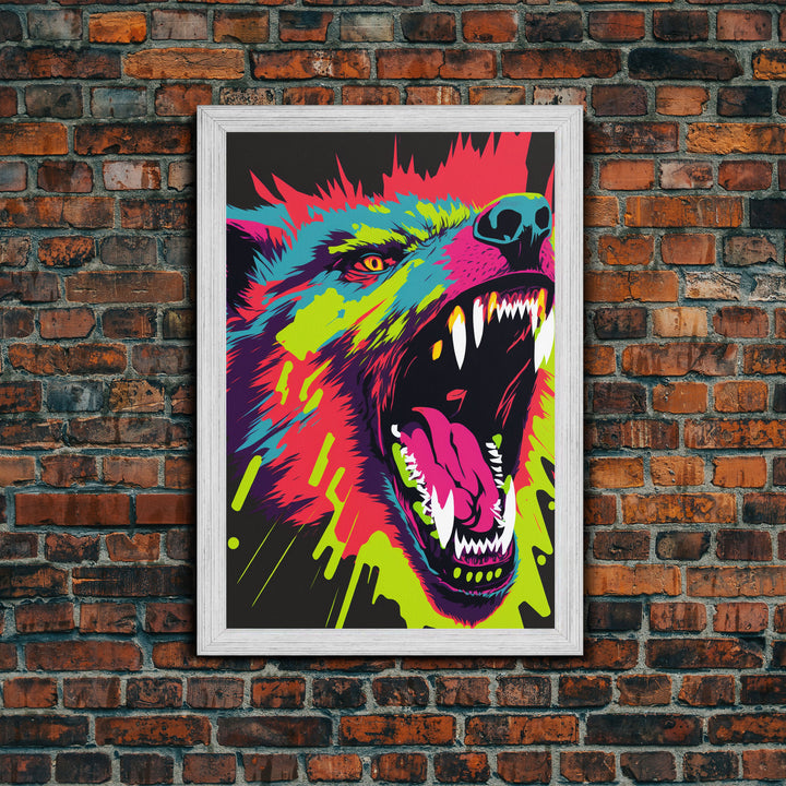 CHOMP! Wolf Bite! Framed Canvas Print, Unique Pop Art Style Animal Print