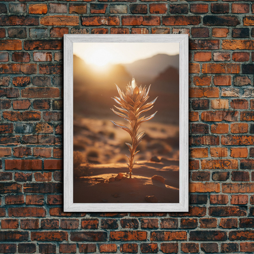 Sunlight Over A Desert Rose, Framed Canvas Wall Art Cactus Desert Landscape Arizona Photography Print Minimalist Modern Western Art