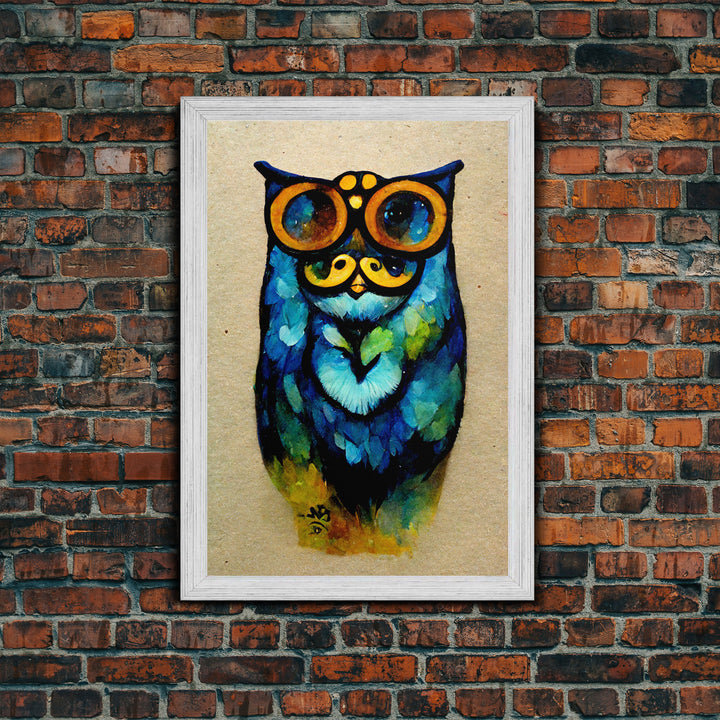 Wise Owl With Glasses Canvas Art - Owl Painting - Owl Wall Decor