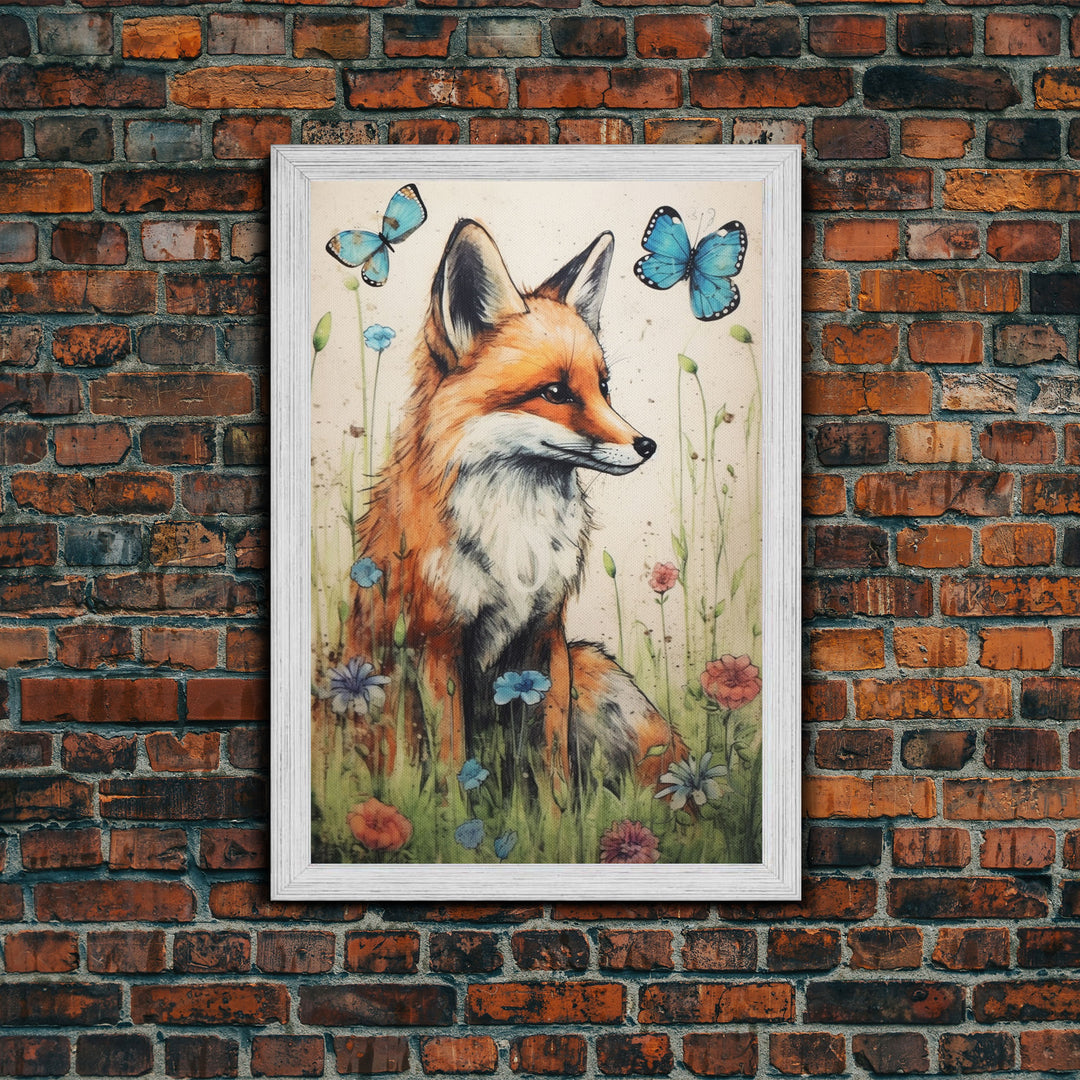 Red Fox Wall Art, 24" x 36" Wall Art, Woodland Spring Decor, Canvas Wall Hanging, Rustic Farmhouse Decor, Modern Farmhouse Art