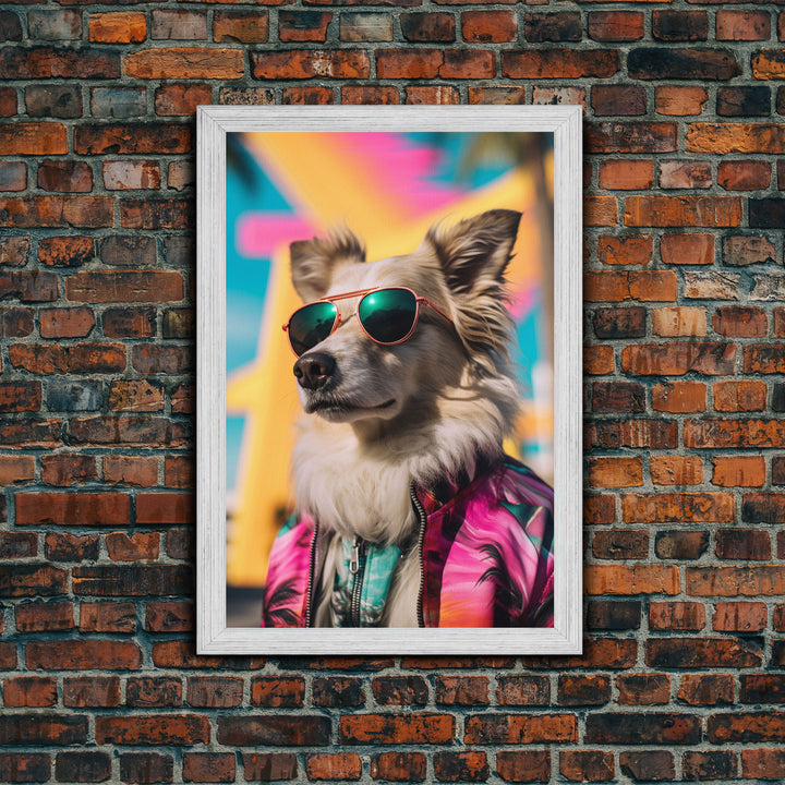 Dog With Shades, Pomeranian Wall Print, Dog Wall Art, Pink Shirt, Funny Wall Art, Framed Wall Art, Framed Canvas, Wall Print, Wall Canvas