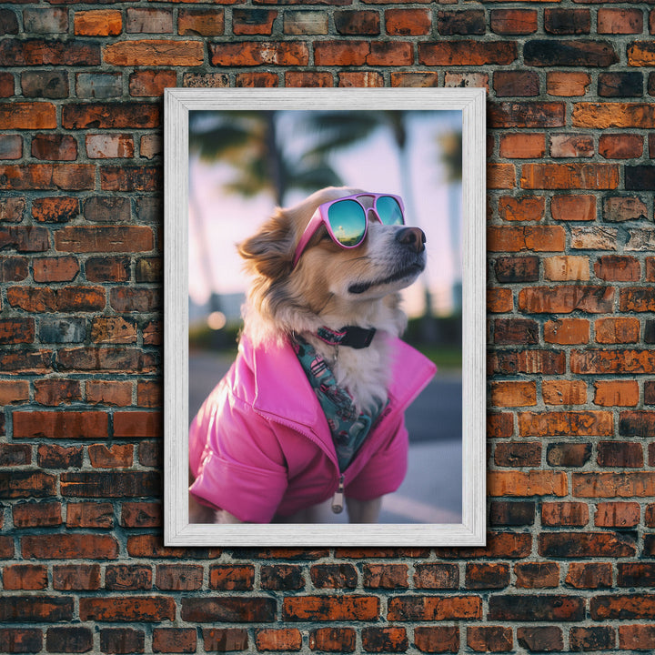 Pomeranian Wall Print, Dog Wall Art, Dog With Shades, Pink Jacket, Funny Wall Art, Framed Wall Art, Framed Canvas, Wall Print, Wall Canvas