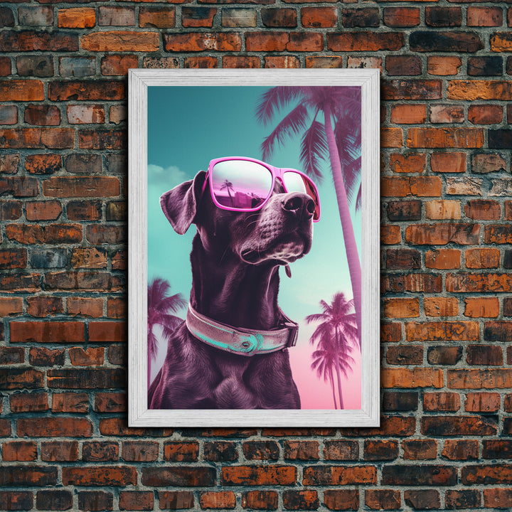 Labrador Wall Print, Dog Wall Art, Dog Pink Sunglasses, Animal Art, Funny Wall Art, Framed Wall Art, Framed Canvas, Wall Print, Wall Canvas