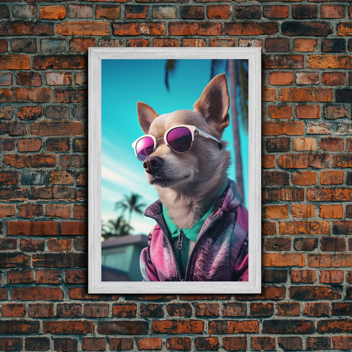 Chihuahua Wall Print, Dog Pink Sunglasses, Dog Wall Art, Animal Art, Funny Wall Art, Framed Wall Art, Framed Canvas, Wall Print, Wall Canvas