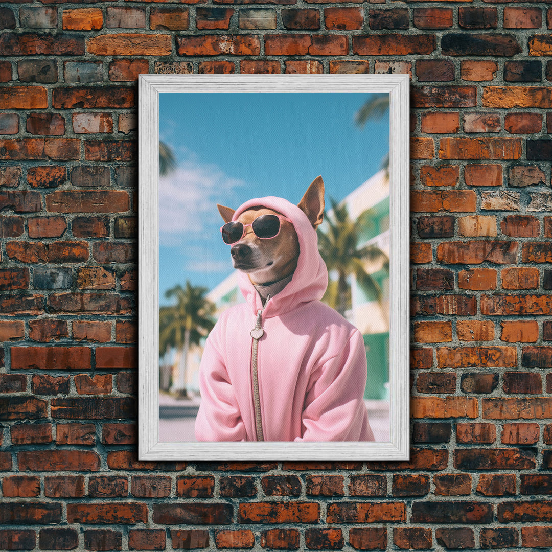 Chihuahua Wall Print, Dog Wall Art, Dog Sunglasses, Pink Hoodie, Funny Wall Art, Framed Wall Art, Framed Canvas, Wall Print, Wall Canvas