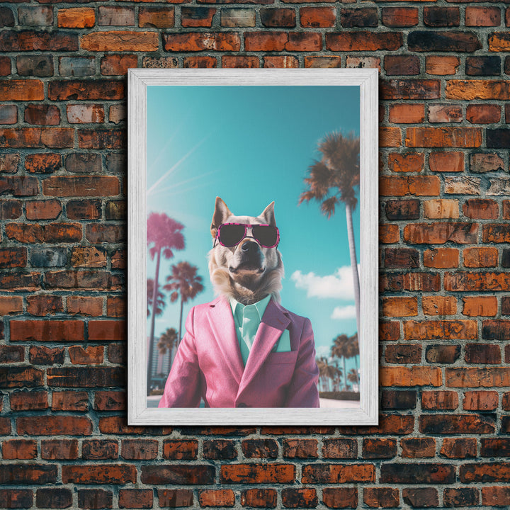 Akita Wall Print, Dog Wall Art, Dog Sunglasses, Pink Business Suit, Funny Wall Art, Framed Wall Art, Framed Canvas, Wall Print, Wall Canvas