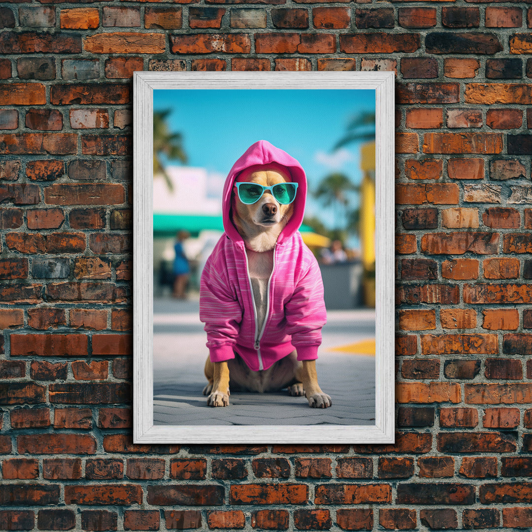 Chihuahua Wall Print, Copy of Dog Sunglasses, Pink Hoodie, Dog Wall Art, Funny Wall Art, Framed Wall Art, Framed Canvas, Wall Print