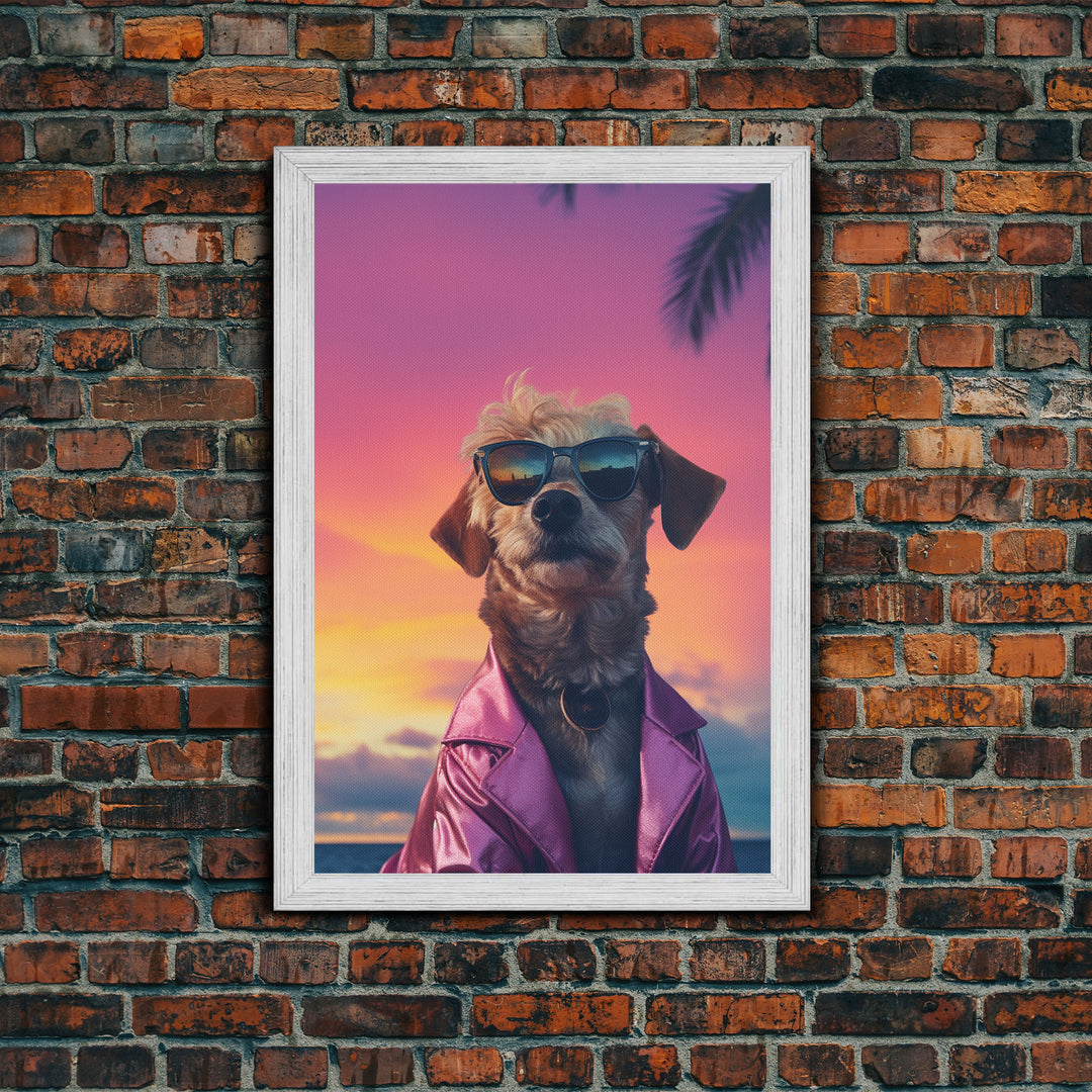 Shi Tzu Wall Print, Dog Wall Art, Dog Sunglasses, Dog In Pink Suit, Funny Art, Framed Wall Art, Framed Canvas, Wall Print, Wall Canvas