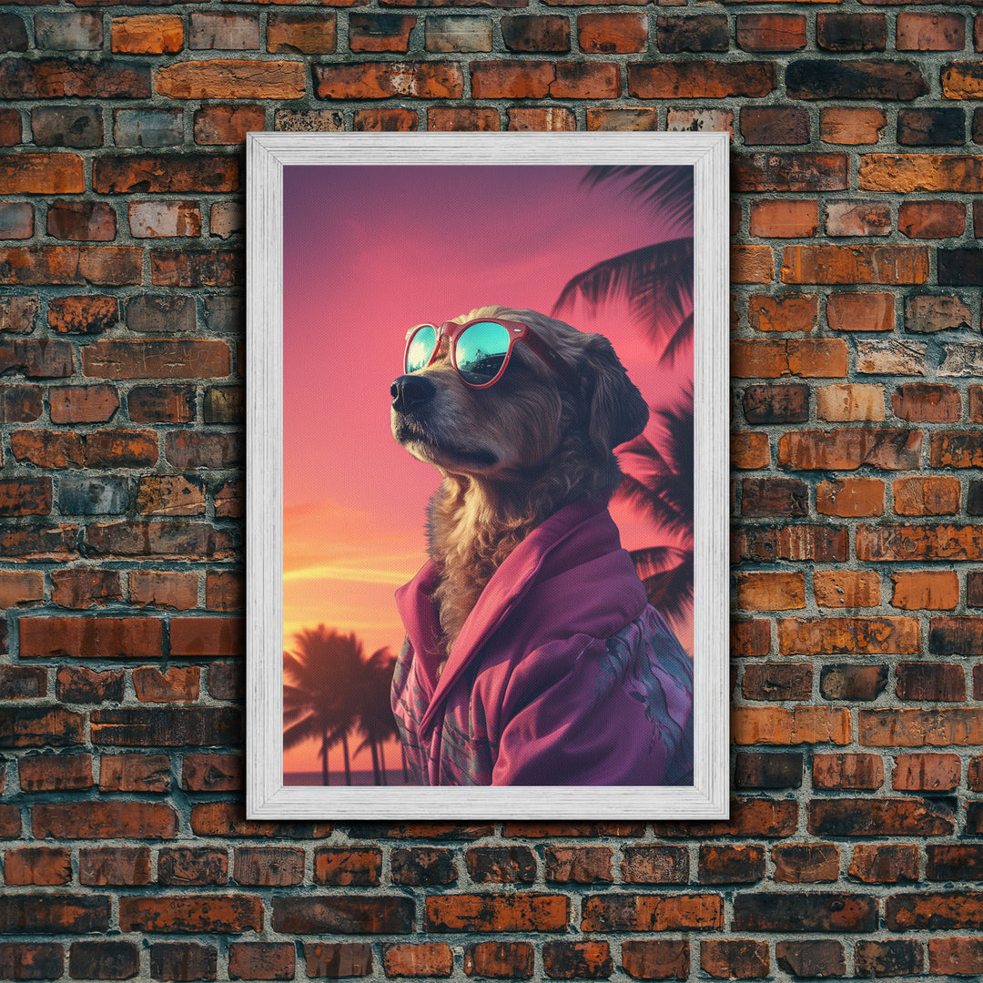 Mutt Wall Print, Dog Wall Art, Dog Sunglasses, Dog In Pink Jacket, Funny Art, Framed Wall Art, Framed Canvas, Wall Print, Wall Canvas