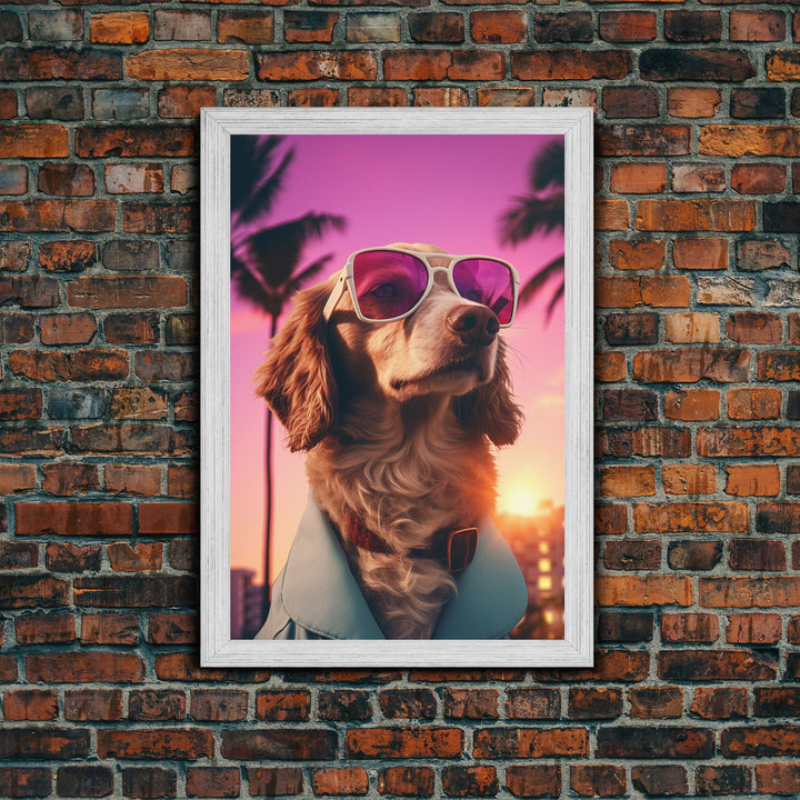 Dachshund Wall Print, Dog Wall Art, Dog Sunglasses, Dog In Teal Shirt, Funny Art, Framed Wall Art, Framed Canvas, Wall Print, Wall Canvas