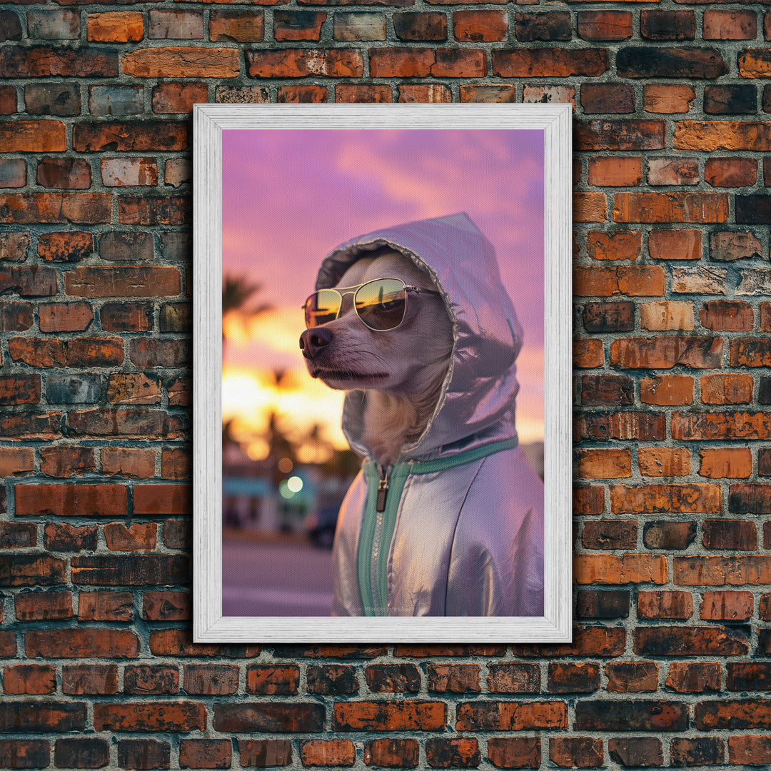 Chihuahua Wall Print, Dog Wall Art, Dog Sunglasses, Dog In Pink Hoodie, Funny Art, Framed Wall Art, Framed Canvas, Wall Print, Wall Canvas