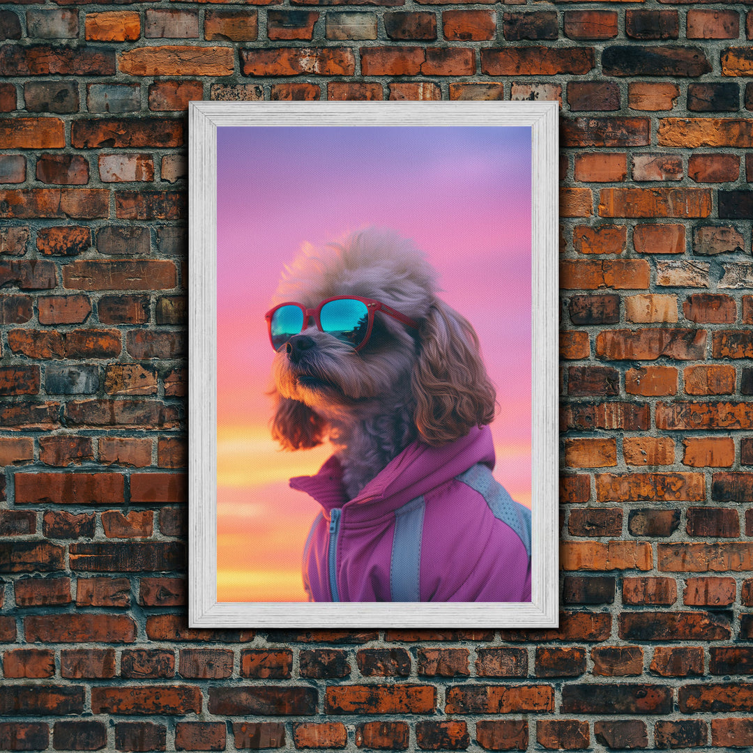 Shih Tzu Wall Print, Dog Wall Art, Dog Sunglasses, Dog In Pink Tracksuit, Funny Art, Framed Wall Art, Framed Canvas, Wall Print, Wall Canvas