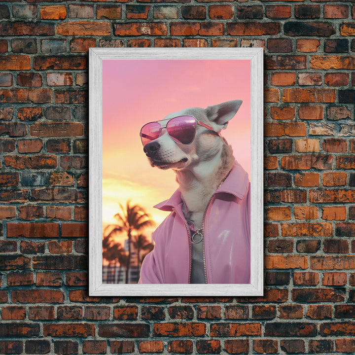 Chihuahua Wall Print, Dog Wall Art, Dog Sunglasses, Dog In Pink Jacket, Funny Art, Framed Wall Art, Framed Canvas, Wall Print, Wall Canvas