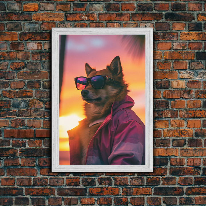 Shiba Inu Wall Print, Dog Wall Art, Dog Sunglasses, Dog In Pink Tracksuit, Funny Art, Framed Wall Art, Framed Canvas, Wall Print