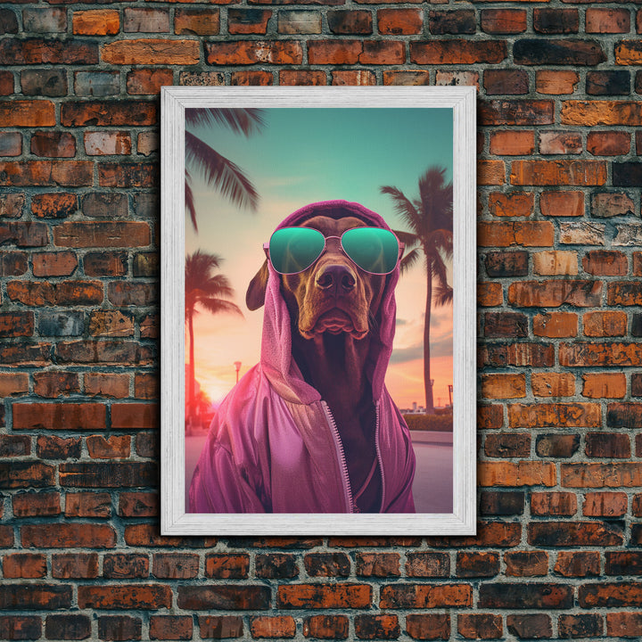 Weimaraner Wall Print, Dog Wall Art, Dog Sunglasses, Dog In Pink Hoodie, Funny Art, Framed Wall Art, Framed Canvas, Wall Print, Wall Canvas