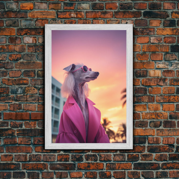 Afghan Hound Wall Print, Dog Wall Art, Dog Sunglasses, Dog In Pink Suit, Funny Art, Framed Wall Art, Framed Canvas, Wall Print, Wall Canvas