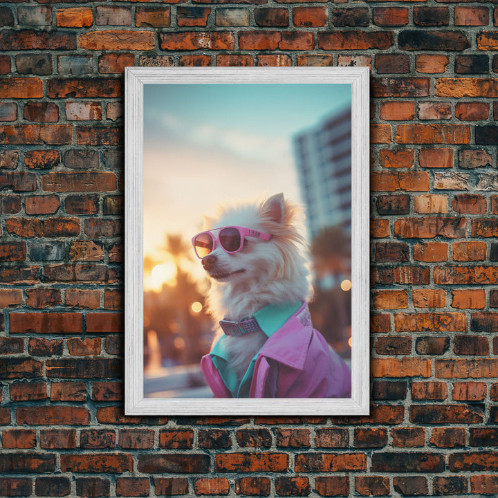 Chihuahua Wall Print, Dog Wall Art, Dog Sunglasses, Dog In Pink Jacket, Funny Art, Framed Wall Art, Framed Canvas, Wall Print, Wall Canvas