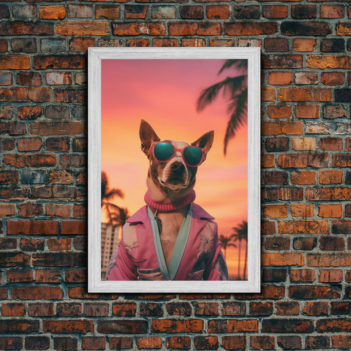 Chihuahua Wall Print, Dog Print, Dog Sunglasses, Dog In Pink Tracksuit, Funny Art, Framed Wall Art, Framed Canvas, Wall Print, Wall Canvas