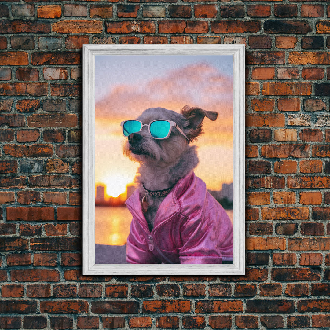 Shih Tzu Wall Print, Dog Print, Dog Sunglasses, Dog In Pink Tracksuit, Funny Art, Framed Wall Art, Framed Canvas, Wall Print, Wall Canvas