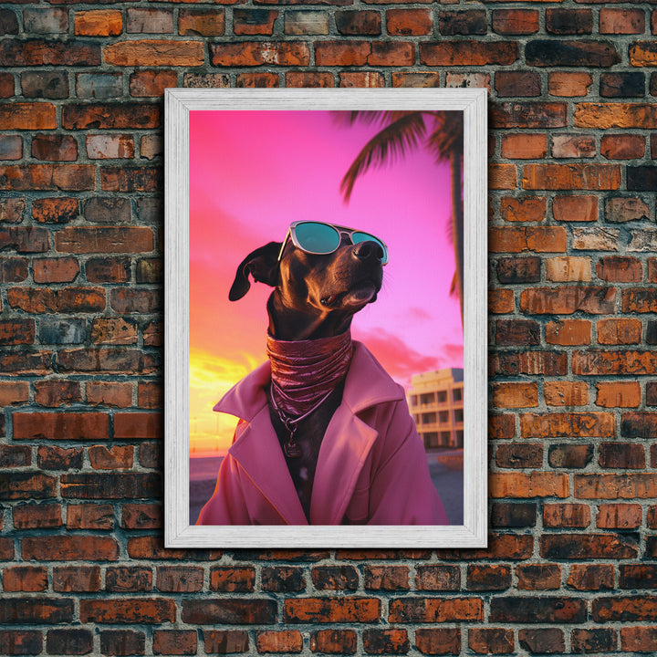 Pinscher Wall Print, Dog Print, Dog Sunglasses, Dog In Pink Suit, Funny Art, Framed Wall Art, Framed Canvas, Wall Print, Wall Canvas