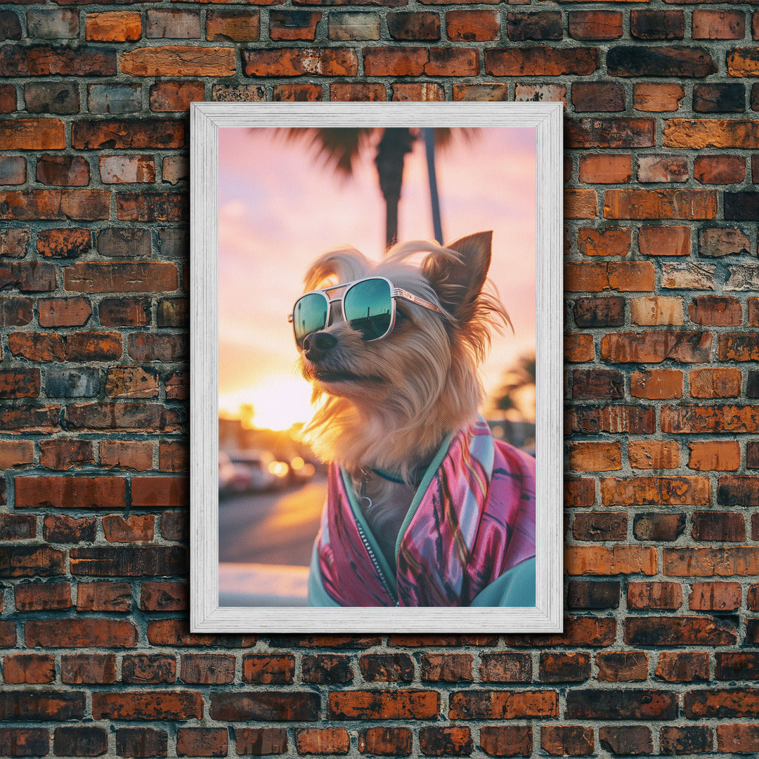 Yorkshire Terrier In Sunglasses Pink Suit Wall Print, Dog Portrait, Dog Art Print, Framed Wall Art, Framed Canvas, Wall Print, Wall Canvas