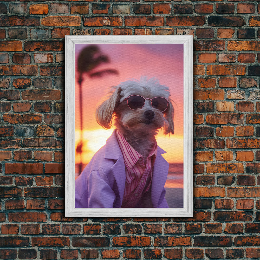 Shih Tzu In Sunglasses Pink Suit Wall Print, Dog Portrait, Dog Décor, Dog Art Print, Framed Wall Art, Framed Canvas, Wall Print, Wall Canvas