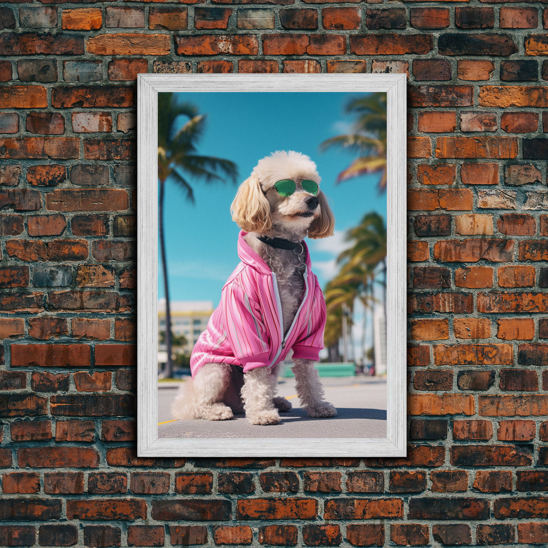 Shih Tzu In Sunglasses Pink Tracksuit Wall Print, Dog Portrait, Dog Art Print, Framed Wall Art, Framed Canvas, Wall Print, Wall Canvas