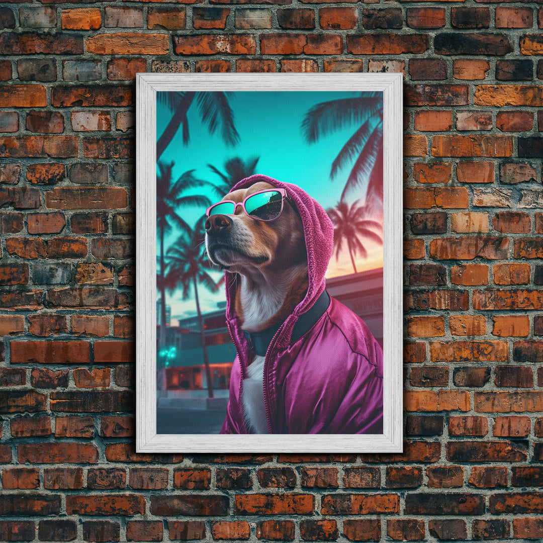 Corgi In Hot Pink Hoodie Sunglasses Wall Print, Dog Portrait, Dog Art Print, Framed Wall Art, Framed Canvas, Wall Print, Wall Canvas