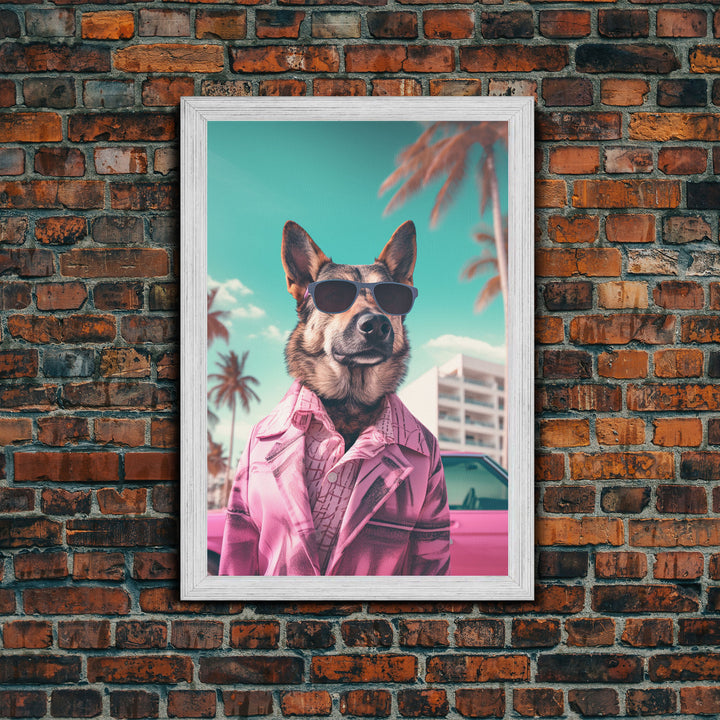 German Shepherd Pink Suit Wall Print, Animal Wall Art, Dog Portrait, Dog Art Print, Framed Wall Art, Framed Canvas, Wall Print, Wall Canvas