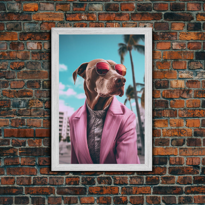 Labrador In Pink Suit Sunglasses Wall Print, Dog Art, Dog Portrait, Dog Art Print, Framed Wall Art, Framed Canvas, Wall Print, Wall Canvas