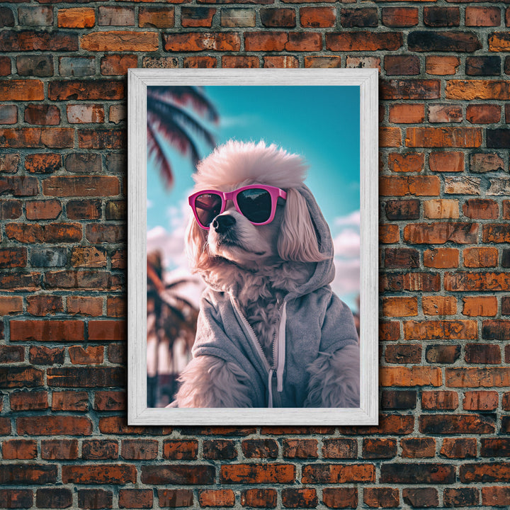 Poodle In Grey Hoodie Sunglasses Wall Print, Dog Art Print, Dog Portrait, Dog Print, Framed Wall Art, Framed Canvas, Wall Print, Wall Canvas