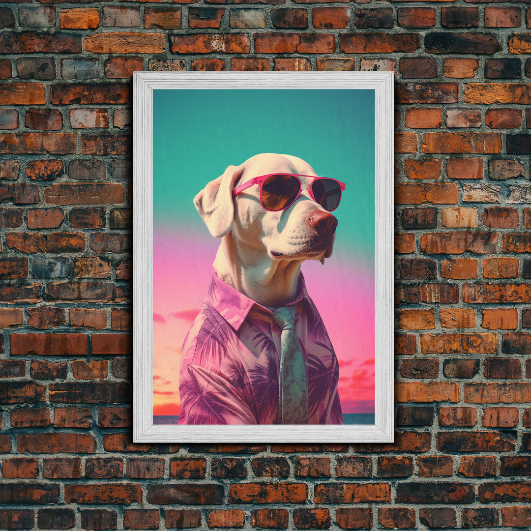 Labrador In Pink Hoodie Sunglasses Wall Print, Beach Art, Dog Print, Dog Portrait, Framed Wall Art, Framed Canvas, Wall Print, Wall Canvas