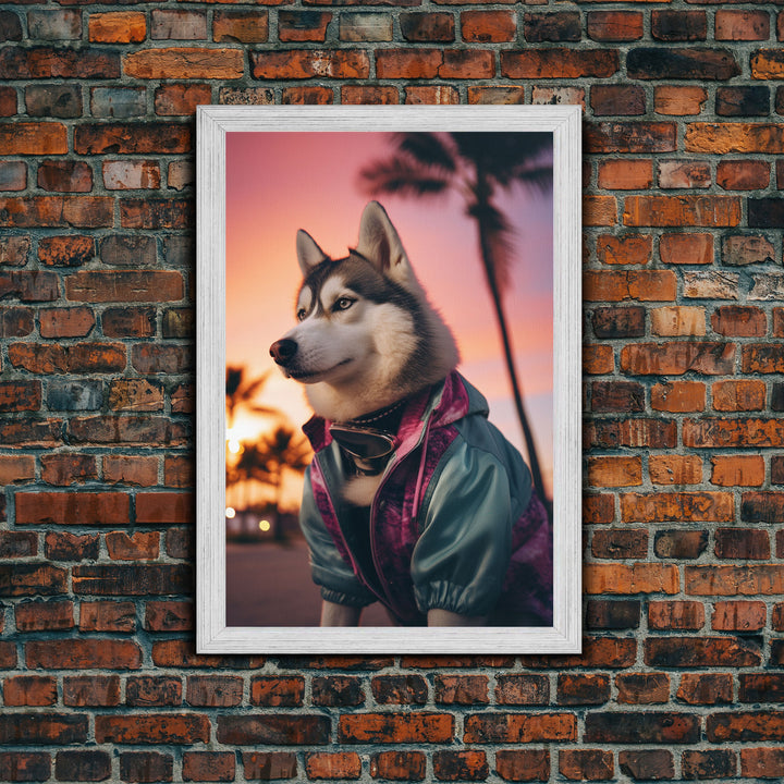 Siberian Husky In Blue Jacket Wall Print, Dog Décor, Dog Print, Dog Portrait, Framed Wall Art, Framed Canvas, Wall Print, Wall Canvas