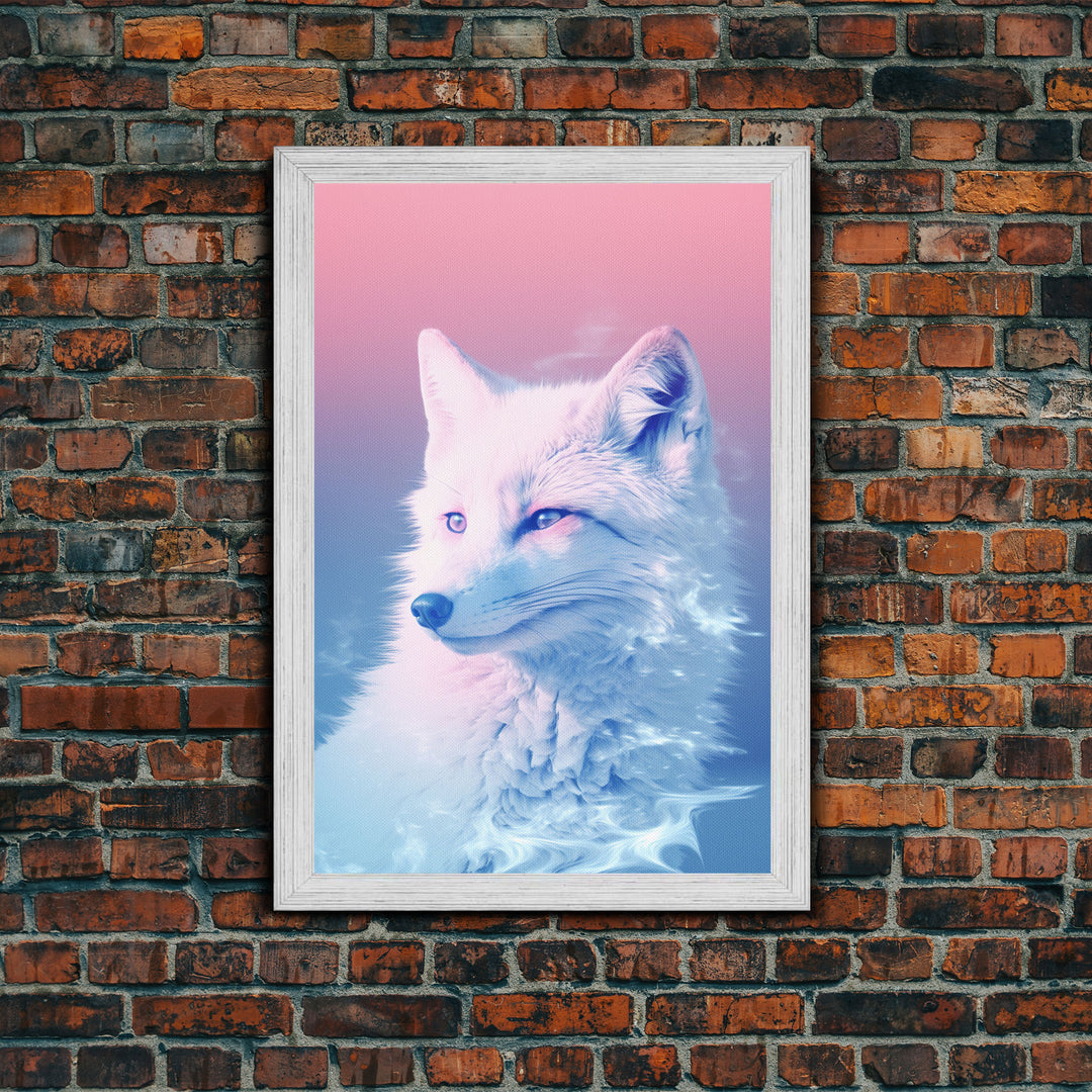 White Fox Wall Print, Animal Art Print, Animal Portrait, Pink Art, Wildlife Art, Framed Wall Art, Framed Canvas, Wall Print, Wall Canvas