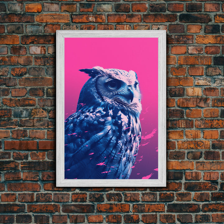 Owl Wall Print, Animal Art Print, Animal Portrait, Pink Art, Wildlife Art, Bird Art, Framed Wall Art, Framed Canvas, Wall Print, Wall Canvas