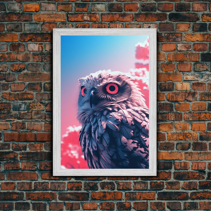 White Owl Wall Print, Animal Art Print, Pink Art, Wildlife Art, Bird Wall Art, Framed Wall Art, Framed Canvas, Wall Print, Wall Canvas