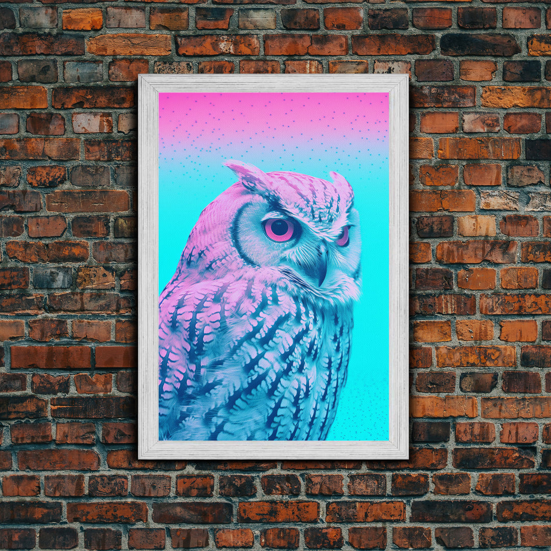 Owl Wall Print, Animal Art Print, Abstract Art, Animal Portrait, Blue And Pink Art, Framed Wall Art, Framed Canvas, Wall Print, Wall Canvas