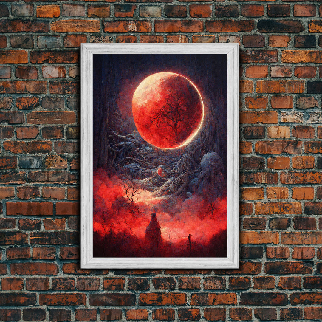 Spooky Horror Canvas Print, Bloodmoon Sunset, Blood moon, Halloween Wall Art, Cosmic Horror, Ready To Hang